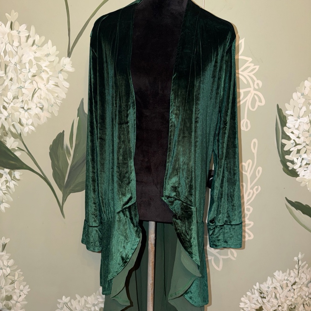 Velvet Open-Front Drape Cardigan - Forest Green goblincore forest fairy